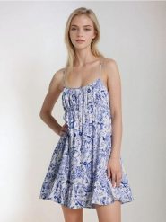 Wiskozowa sukienka mini na ramiączkach w stylu boho - wielobarwny. Sukienki damskie Sinsay, l, bez wzorów, z wiskozy, boho, bez kołnierzyka, bez ramiączek, mini. Za 39.99 zł.