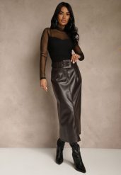 Brązowa Ołówkowa Spódnica z Imitacji Skóry z Paskiem z Wyrazistą Klamrą Rewedana. Brązowe spódnice damskie Renee, l, bez wzorów, ze skóry, eleganckie, midi, ołówkowe. Za 139.99 zł.