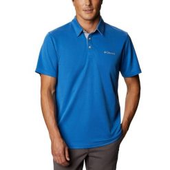 Koszulka turystyczna męska Columbia Nelson Point. Niebieskie koszulki polo męskie Columbia, m, bez wzorów, z poliesteru, bez ramiączek. Za 139.70 zł.