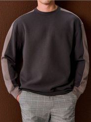 Bluza crewneck z lampasami - szary. Szare bluzy męskie Sinsay, l, bez wzorów, bez kaptura. Za 49.99 zł.