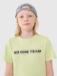 4F T-shirt z nadrukiem chłopięcy - zielony 146 (10-11 lat). Zielone t-shirty dla chłopców 4f, bez wzorów, z bawełny, bez ramiączek. W wyprzedaży za 19.99 zł.