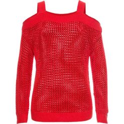 Sweter ażurowy z wycięciami bonprix truskawkowy. Swetry damskie marki bonprix. Za 74.99 zł.