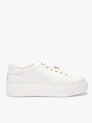 Białe sneakersy ze skóry licowej. Białe półbuty damskie Ryłko, bez wzorów, ze skóry, eleganckie, bez obcasa, na obcasie, bez zapięcia. Za 429.99 zł.