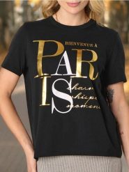 Koszulka z napisem - czarny. Czarne t-shirty damskie Sinsay, l, bez wzorów, z bawełny, bez kołnierzyka. W wyprzedaży za 8.99 zł.