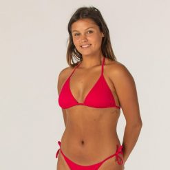 Góra kostiumu kąpielowego surfingowego damska Olaian Mae. Czerwone bikini damskie OLAIAN, l, bez wzorów. Za 19.99 zł.