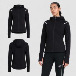 BLUZA DAMSKA DRESOWA 4F SPORTOWA TRENINGOWA TREKKINGOWA KOLOR CZARNY. Czarne bluzy damskie 4f, l, bez wzorów, z dresówki, bez kaptura, do biegania. Za 147.60 zł.