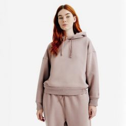 Bluza z kapturem damska Elementals. Brązowe bluzy damskie Decathlon, xs, bez wzorów, z bawełny, z kapturem. Za 169.99 zł.