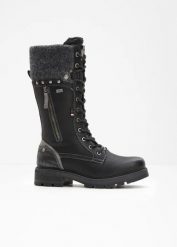 Kozaki sznurowane marki Mustang. Czarne kozaki damskie bonprix, bez obcasa. Za 379.99 zł.