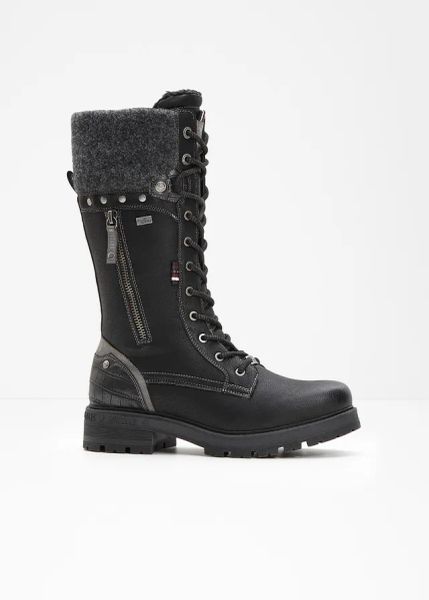 Kozaki sznurowane marki Mustang. Czarne kozaki damskie bonprix, bez obcasa. Za 379.99 zł.