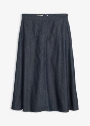 Spódnica jeansowa, z bawełny organicznej. Niebieskie spódnice damskie bonprix, bez wzorów, z bawełny. Za 129.99 zł.
