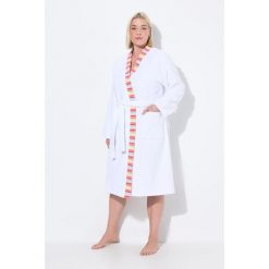 Damskie szlafrok z dzianiny dresowej brzegi w paski wiązany pasek długi rękaw. Białe szlafroki damskie Ulla Popken, l, bez wzorów, z bawełny, plus size, bez ramiączek, długie, bez kaptura. Za 279.99 zł.