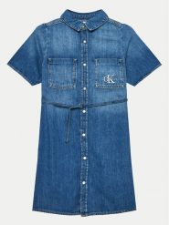 Calvin Klein Jeans Sukienka jeansowa IG0IG02578 Niebieski Regular Fit. Niebieskie sukienki dla dziewczynek Calvin Klein Jeans, bez wzorów, z bawełny, bez ramiączek. Za 319.99 zł.