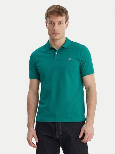 Gant Polo Shield 2220 Zielony Slim Fit. Zielone koszulki polo męskie GANT, m, bez wzorów, z bawełny, bez ramiączek. Za 275.99 zł.