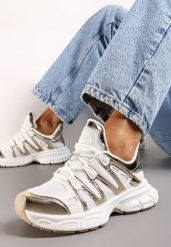 Złote Sneakersy z Ozdobnymi Wstawkami i Tłoczoną Podeszwą Adlenavia. Żółte obuwie sportowe damskie Born2be, bez wzorów. Za 109.99 zł.