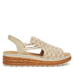 Sandały Rieker. Brązowe sandały damskie Rieker, bez wzorów, bez obcasa, na koturnie, bez zapięcia. Za 319.99 zł.