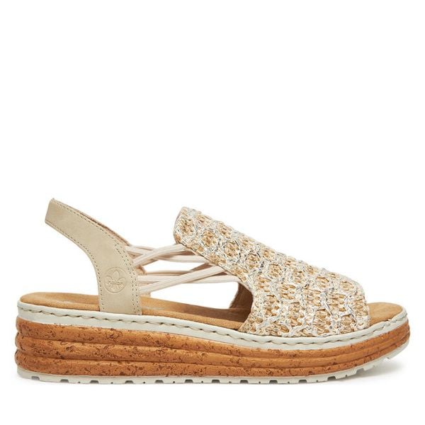 Sandały Rieker. Brązowe sandały damskie Rieker, bez wzorów, bez obcasa, na koturnie, bez zapięcia. Za 319.99 zł.