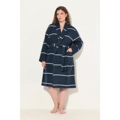 Damskie Szlafrok paski szalowy kołnierz długi rękaw frotte. Niebieskie szlafroki damskie Ulla Popken, plus size, bez wzorów, z bawełny, plus size, bez ramiączek, długie, bez kaptura. Za 349.99 zł.