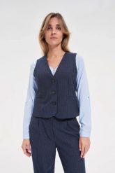 Kamizelka w paski granatowa. Żakiety damskie MOODO, l, bez wzorów, z elastanu. Za 129.99 zł.