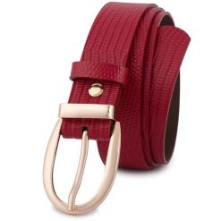 Pasek skórzany BELTIMORE r.105-120 cm D93 czerwony. Czerwone paski damskie bez wzorów. Za 41.90 zł.