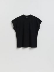 T-shirt z raglanowym rękawem - czarny. Czarne t-shirty damskie Reserved, l, bez wzorów, z bawełny, bez kołnierzyka. Za 79.99 zł.