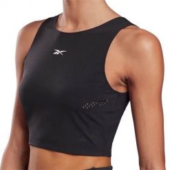 Koszulka treningowa damska Reebok Perform. Czarne koszulki sportowe damskie Reebok, l, bez wzorów, z materiału, bez kołnierzyka, bez ramiączek, do biegania. Za 139.99 zł.
