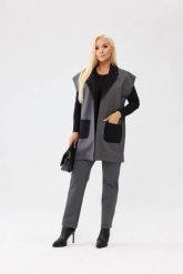Komplet Liora w odcieniach szarości - spodnie z gumką + kamizelka z kontrastowymi detalami PLUS SIZE XXL OVERSIZE JESIEŃ. Szare spodnie materiałowe damskie Moda Size Plus Iwanek, plus size, bez wzorów, z poliesteru. Za 399.90 zł.