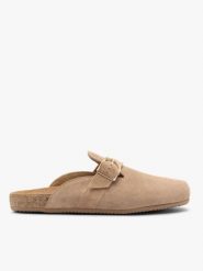 Piaskowe mule damskie. Brązowe klapki damskie Brawo sp. z o.o., bez wzorów, z tkaniny, bez obcasa. Za 399.99 zł.
