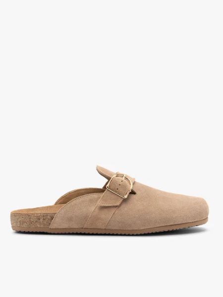 Piaskowe mule damskie. Brązowe klapki damskie Brawo sp. z o.o., bez wzorów, z tkaniny, bez obcasa. Za 399.99 zł.
