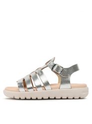 Geox Sandały J Sandal Soleima Gir J35GSB000CFC1007 M Srebrny. Szare sandały dziewczęce Geox, ze skóry, bez zapięcia. Za 199.99 zł.