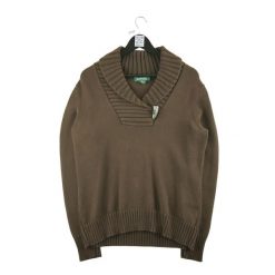 Second life - Damski brązowy sweter - Jak nowy. Brązowe obuwie sportowe damskie Ralph Lauren, bez wzorów, na golfa. Za 127.76 zł.
