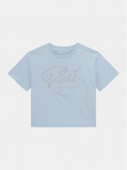 Guess T-Shirt J4RI18 K8HM4 Błękitny Regular Fit. Niebieskie t-shirty i topy dla dziewczynek Guess, z aplikacjami, z bawełny, bez ramiączek. Za 139.99 zł.