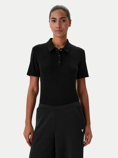 Guess Body V6RP00 KD772 Czarny Slim Fit. Czarne bluzki damskie Guess, l, z aplikacjami, z lyocellu, bez kołnierzyka, bez ramiączek. Za 192.99 zł.