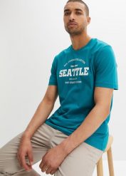 Bawełniany T-shirt (zestaw 2 szt.). Niebieskie t-shirty męskie bonprix, m, bez wzorów, z bawełny, bez kołnierzyka. Za 109.99 zł.