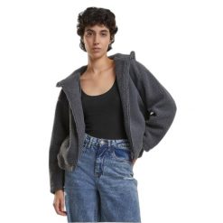 Krótkie polarowe bluzy z kapturem dla kobiet Urban Classics Sherpa. Szare bluzy damskie Urban Classics, bez wzorów, z polaru, z kapturem. Za 275.00 zł.