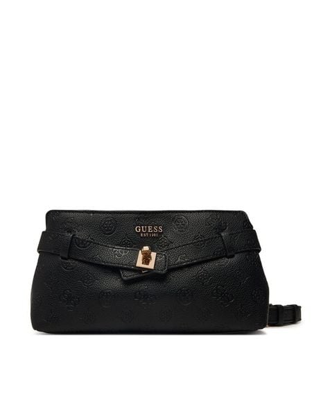 Guess Torebka Ella Logo Mini HWPD97 46730 Czarny. Czarne listonoszki damskie Guess, z aplikacjami, bez dodatków. Za 544.99 zł.