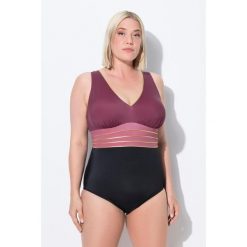 Damski Strój kąpielowy złota lamówka miękkie miseczki dekolt w serek. Czarne kostiumy jednoczęściowe damskie Ulla Popken, plus size, bez wzorów, z elastanu, sportowe, plus size. Za 244.99 zł.