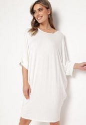 Biała Wiskozowa Sukienka w Stylu T-shirt z Krótkim Rękawem Fianessa. Białe sukienki damskie Born2be, l, z aplikacjami, z wiskozy, biznesowe, bez kołnierzyka. Za 19.99 zł.