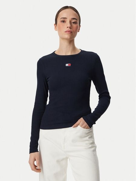 Tommy Jeans Bluzka DW0DW20178 Granatowy Slim Fit. Niebieskie bluzki damskie Tommy Jeans, l, bez wzorów, z jeansu, bez kołnierzyka, bez ramiączek. Za 189.99 zł.