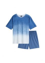 Piżama z szortami z czystej bawełny. Niebieskie piżamy męskie bonprix, m, bez wzorów, z bawełny, bez ramiączek. Za 67.99 zł.