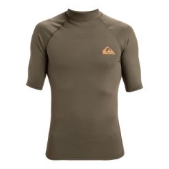 Koszulka surf UPF 50 z krótkim rękawem dla Mężczyzn EVERYDAY Brązowy. Zielone koszulki sportowe męskie Quiksilver, m, bez wzorów, z elastanu, bez kołnierzyka, bez ramiączek. Za 139.99 zł.