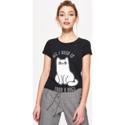 Koszulka z kotem - Czarny. Bluzki damskie Cropp. Za 19.99 zł.