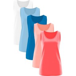 Długi top (5 sztuk) bonprix jasny koralowy + koralowy + jasnoniebieski + lazurowy + biały. Topy damskie marki bonprix. Za 99.95 zł.