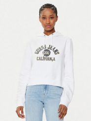 Guess Bluza W5RQ29 K68I4 Biały Regular Fit. Białe bluzy damskie Guess, xxl, z aplikacjami, z bawełny, bez kaptura. Za 174.00 zł.