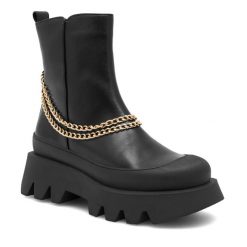 Botki Eva Minge. Czarne botki damskie Eva Minge, bez obcasa, na płaskiej podeszwie, bez zapięcia. Za 375.99 zł.