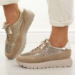 Złote skórzane sneakersy damskie Vinceza 18115. Żółte obuwie sportowe damskie VINCEZA, bez wzorów, z jeansu. Za 239.00 zł.