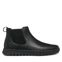 Sztyblety Geox. Czarne botki męskie Geox, bez wzorów, bez zapięcia. Za 499.99 zł.