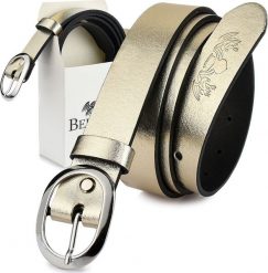 Beltimore Beltimore skórzany damski pasek do spodni 3 cm złoty U46. Żółte paski damskie Beltimore, bez wzorów. Za 47.99 zł.