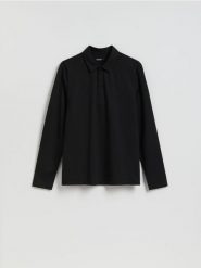 Koszulka polo z bawełną merceryzowaną - czarny. Czarne koszulki polo męskie Reserved, l, bez wzorów, z bawełny, bez ramiączek. Za 139.99 zł.