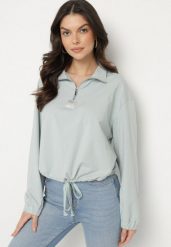 Niebieska Bluza z Bawełną i Suwakiem Ściągana Sznurkami Felasa. Niebieskie bluzy damskie Born2be, na wiosnę, l, bez wzorów, z bawełny, bez kaptura. Za 59.99 zł.