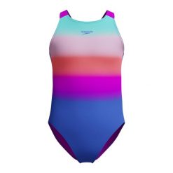Strój pływacki jednoczęściowy dziecięcy Speedo Placement Pulseback. Niebieskie stroje kąpielowe dla dziewczynek Speedo, bez wzorów. Za 198.31 zł.